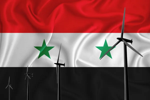 Сирия Флаг Альтернативной Энергии Ветер Иллюстрации Силуэт Ветра Генератор Фоне — стоковое фото