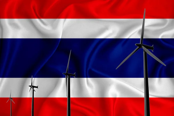 thailand flag alternative energy wind illustration silhouette wind generator on the background of the flag. Renewable energy concept, wind generators. 3d rendering