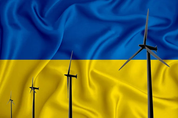 Ucraina Bandiera Energia Alternativa Vento Illustrazione Silhouette Generatore Eolico Sullo — Foto Stock