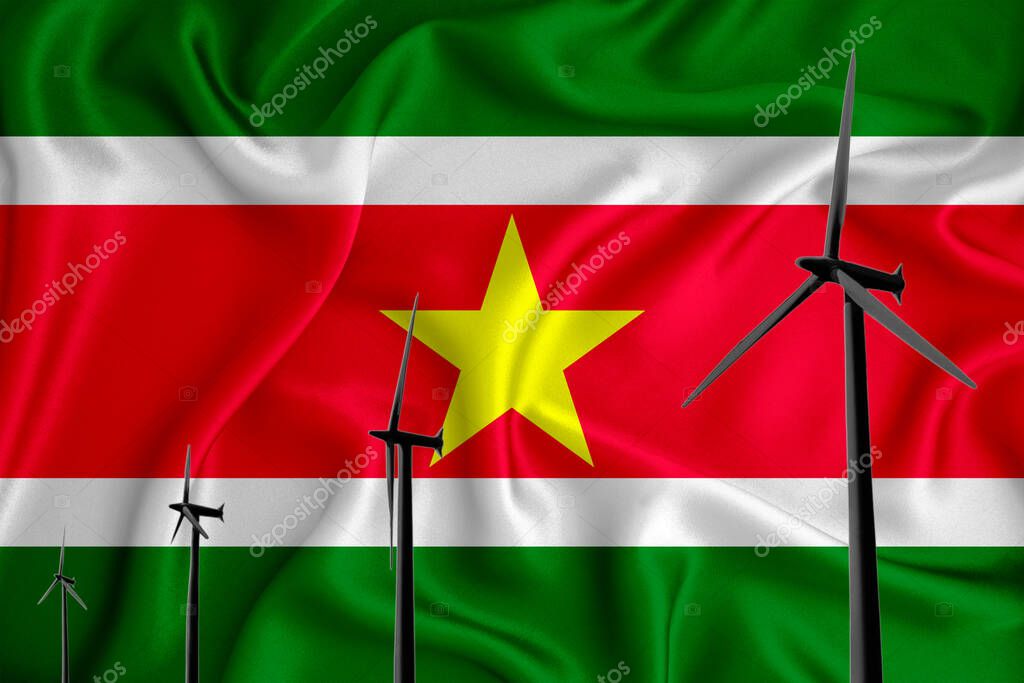 bandera surinam energía alternativa viento ilustración silueta generador de viento en el fondo