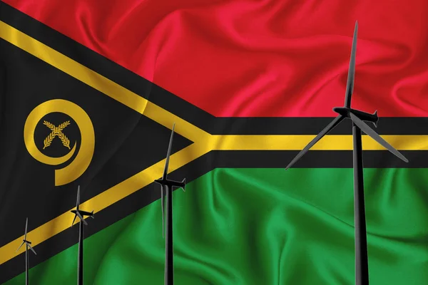 Vanuatu Flag Alternative Energy Wind Illustration Silhouette Wind Generator Background — Stock Photo, Image