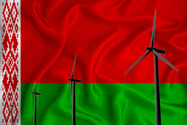 Belarus flag alternative energy wind illustration silhouette wind generator on the background of the flag. Renewable energy concept, wind generators. 3d rendering