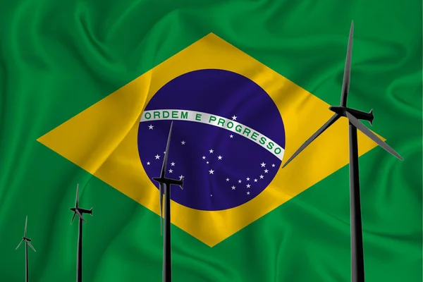 Brésil Drapeau Énergie Alternative Éolienne Illustration Silhouette Éolienne Sur Fond — Photo