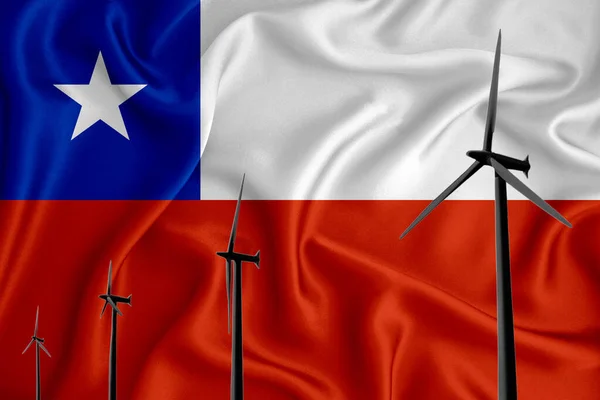 Chile Bandera Energía Alternativa Viento Ilustración Silueta Generador Viento Fondo —  Fotos de Stock