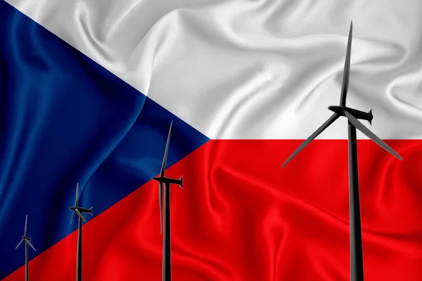 Flaga Czeska Alternatywna Energia Wiatr Ilustracja Sylwetka Generator Wiatru Tle — Zdjęcie stockowe