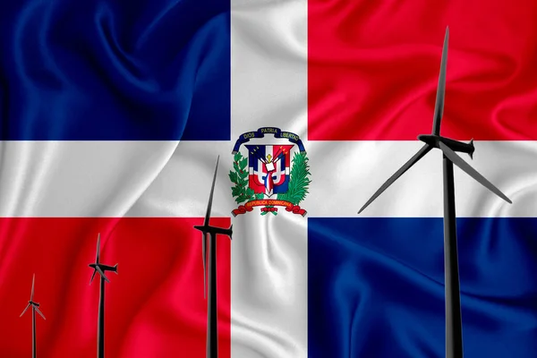 도미카나 플래그 Dominicana Flag 에너지 실루엣 발전기가 배경에 에너지 발전기 — 스톡 사진
