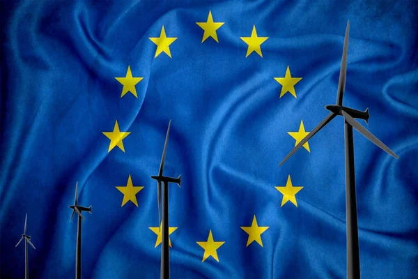 Vlajka Alternativní Energie Vítr Ilustrace Silueta Generátor Větru Pozadí Vlajky — Stock fotografie