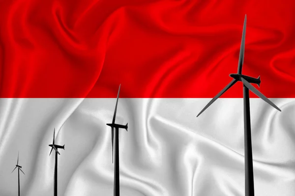 Bayrağın Arka Planında Endonezya Bayrağı Alternatif Enerji Rüzgar Çizimi Silueti — Stok fotoğraf