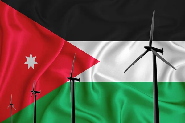 Jordanië Vlag Alternatieve Energie Wind Illustratie Silhouet Wind Generator Achtergrond — Stockfoto