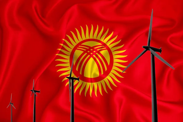 Kyrgyzstánská Vlajka Alternativní Energie Vítr Ilustrace Silueta Generátor Větru Pozadí — Stock fotografie