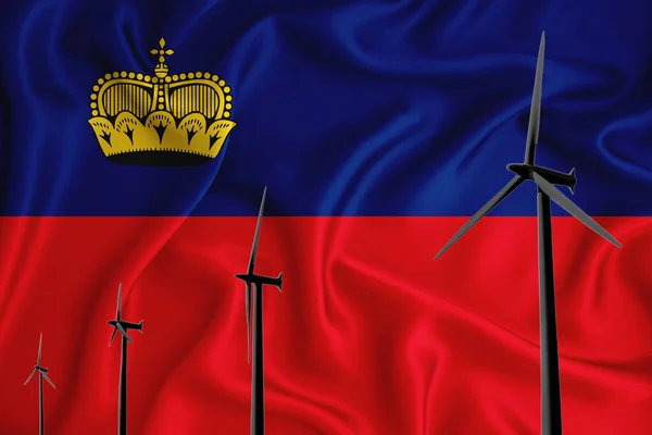 Liechtenstein Bandera Energía Alternativa Viento Ilustración Silueta Generador Viento Fondo — Foto de Stock