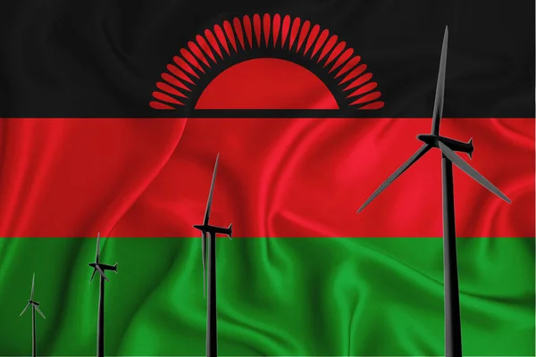 Malawi Flagga Alternativ Energi Vind Illustration Siluett Vind Generator Bakgrunden — Stockfoto