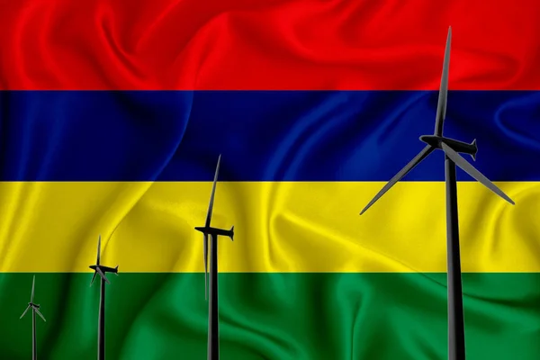 Mauriciova Vlajka Alternativní Energie Vítr Ilustrace Silueta Generátor Větru Pozadí — Stock fotografie