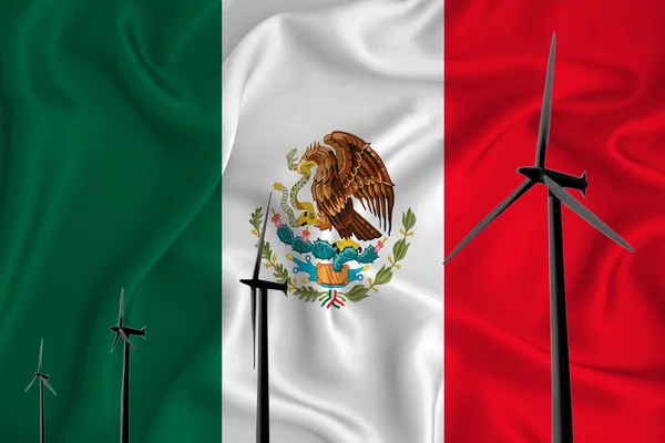 Bandera México Energía Alternativa Eólica Ilustración Silueta Generador Viento Fondo — Foto de Stock