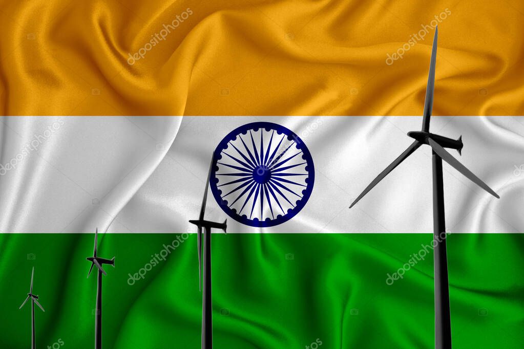 Bandera de la India energía alternativa viento ilustración silueta generador de viento en el