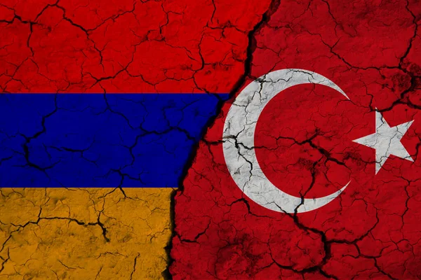 turkey and armenia flag on textured cracked ground. The concept of cooperation between the two countries. 3d rendering