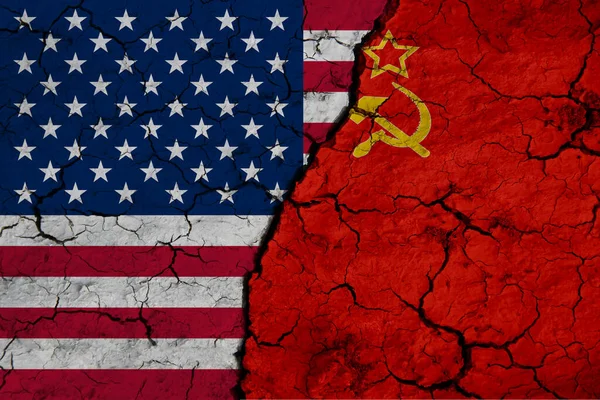 Ussr Flag Textured Cracked Ground Concept Cooperation Two Countries Rendering — Stock Photo, Image