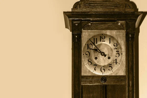 Relógio Parede Madeira Antigo Velho Imagem Fundo Com Espaço Para — Fotografia de Stock