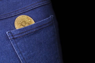 arka cebinde arka plan resmi metin için yer ile kot pantolon, altın bitcoin
