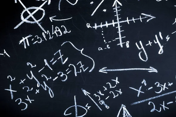 Primer Plano Fórmulas Matemáticas Una Pizarra Imagen Fondo — Foto de Stock