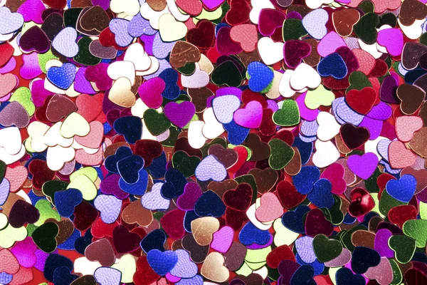Birçok Küçük Dekoratif Kalpler Farklı Renk Arka Plan Görüntüsü — Stok fotoğraf
