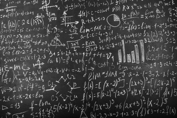 Schoolbord Met Wetenschappelijke Formules Berekeningen Natuurkunde Wiskunde Achtergrond Afbeelding — Stockfoto