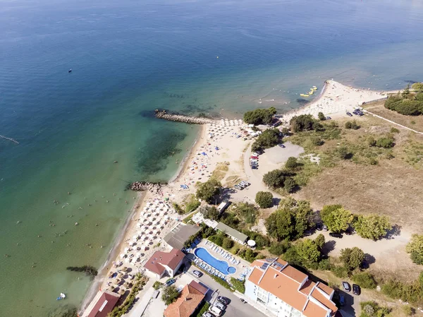 Légi Fényképezés Resort Sveti Vlas Tengeri Kilátás Hotel Lakóépületek Medence — Stock Fotó