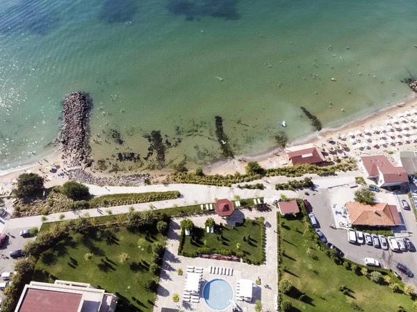 Légi Fényképezés Resort Sveti Vlas Tengeri Kilátás Hotel Lakóépületek Medence — Stock Fotó