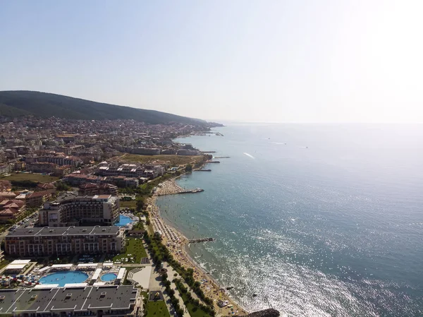 Légi Fényképezés Resort Sveti Vlas Tengeri Kilátás Hotel Lakóépületek Medence — Stock Fotó