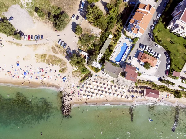 Légi Fényképezés Resort Sveti Vlas Tengeri Kilátás Hotel Lakóépületek Medence — Stock Fotó