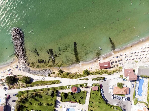 Légi Fényképezés Resort Sveti Vlas Tengeri Kilátás Hotel Lakóépületek Medence — Stock Fotó