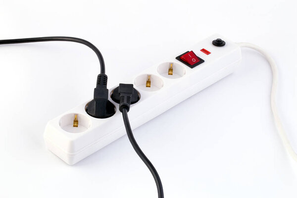 power extension cord with on-off switch on white background