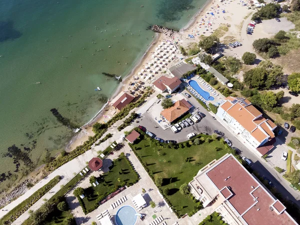 Légi Fényképezés Resort Sveti Vlas Tengeri Kilátás Hotel Lakóépületek Medence — Stock Fotó