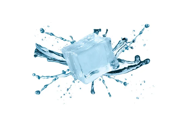 Water splash with ice cube — Stock Photo, Image