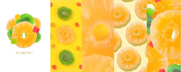 Frutas caramelizadas collage panorámico —  Fotos de Stock