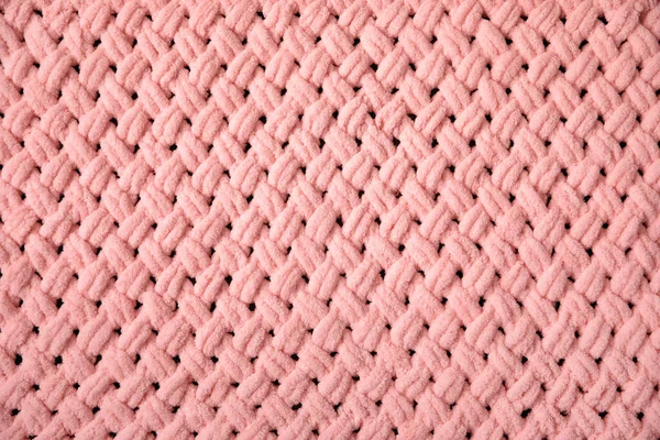 Текстура Рожевої Великої Язаної Ковдри Великий Язаний Плетений — стокове фото