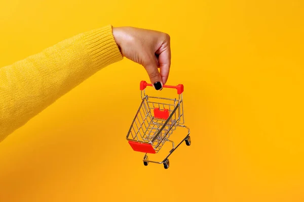Sarı Arka Planda Alışveriş Arabası — Stok fotoğraf