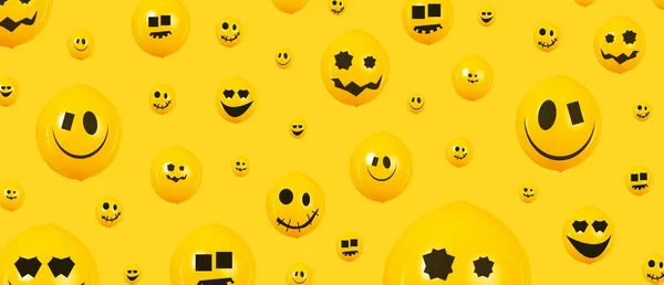 Halloween balloons over yellow background, happy holiday, panoramic image