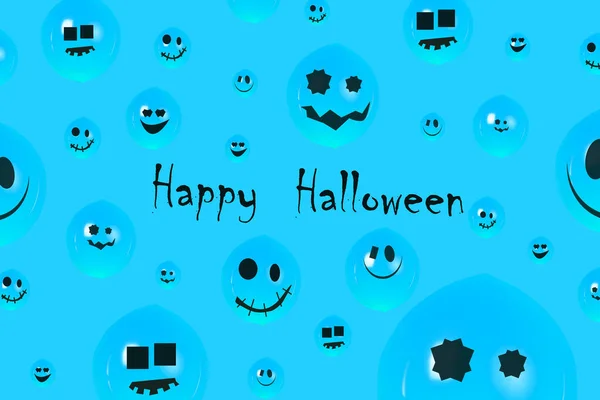 Inscriptie Gelukkig Halloween Blauwe Achtergrond — Stockfoto