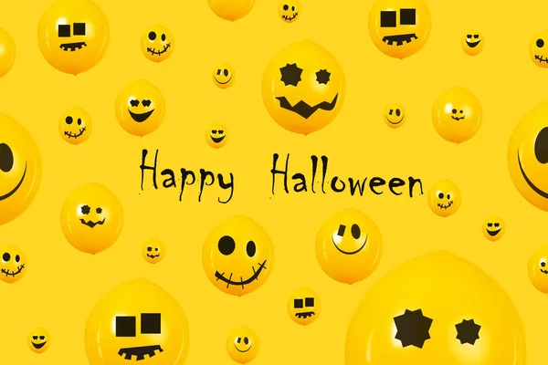 Happy Halloween banner, party balloons with funny faces