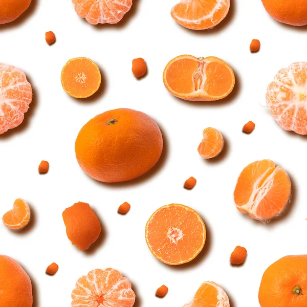 Frukt Sömlös Mönster Mandarin Gul Bakgrund Tangerine Ovanifrån — Stockfoto