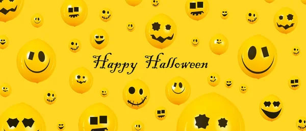 Feliz Halloween Diseño Con Globos Sobre Fondo Amarillo Imagen Panorámica —  Fotos de Stock