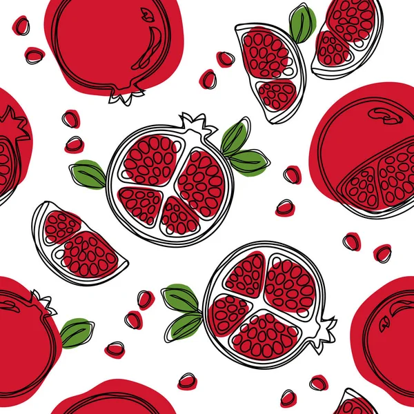 Garnet Fruit Hand Drawn Seamless Pattern Vector Illustration — Stock Vector