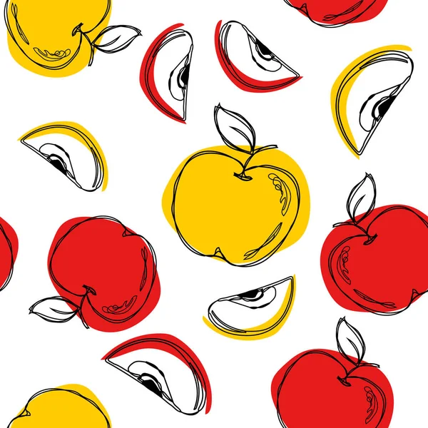 Apple seamless modeli. Beyaz arka plan üzerinde izole sarı ve kırmızı elma. Vektör çizim.