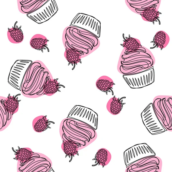 Cupcake Dessin Main Motif Sans Couture Cupcake Aux Caniches Crème — Image vectorielle