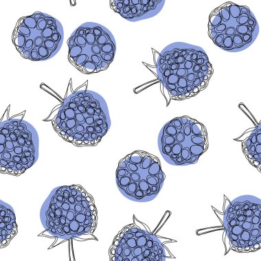 BlackBerry seamless modeli. Yaprakları ile oyulmuş yabani çilek. Vektör çizim beyaz zemin üzerine çizilmiş.