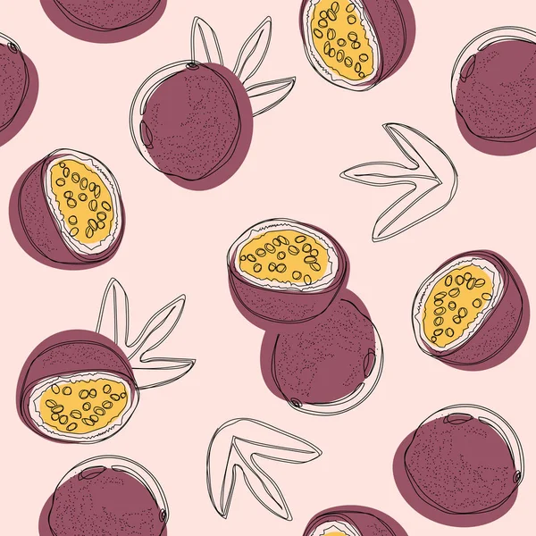 Passion fruit seamless modeli. El fırça grunge egzotik meyve arka plan çekilmiş. Renkli meyveler.