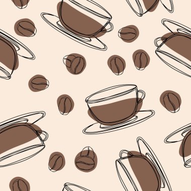 Kahve seamless modeli. Elle çizilmiş doodle kahve arka plan.
