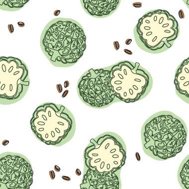 Cherimoya sorunsuz arka plan. Elle çizilmiş illüstrasyon.