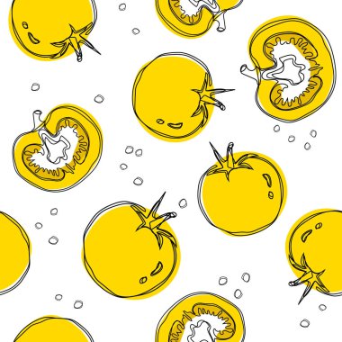 Domates Dikişsiz desen sarı, stil kaydırma kağıt, arka plan veya arka plan duvar kağıdı olarak kullanmak için doodle